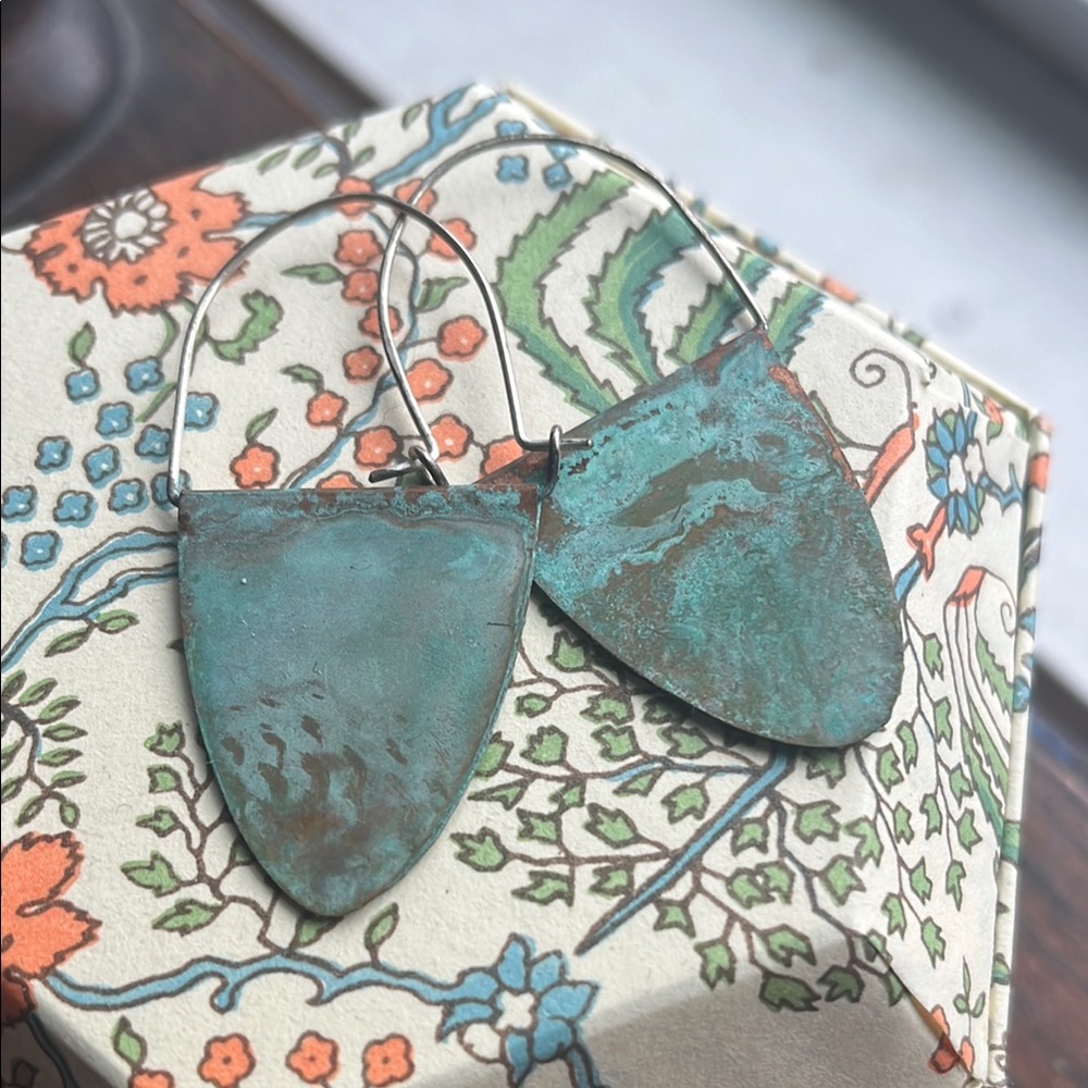 Oxidized Copper Shield Earrings